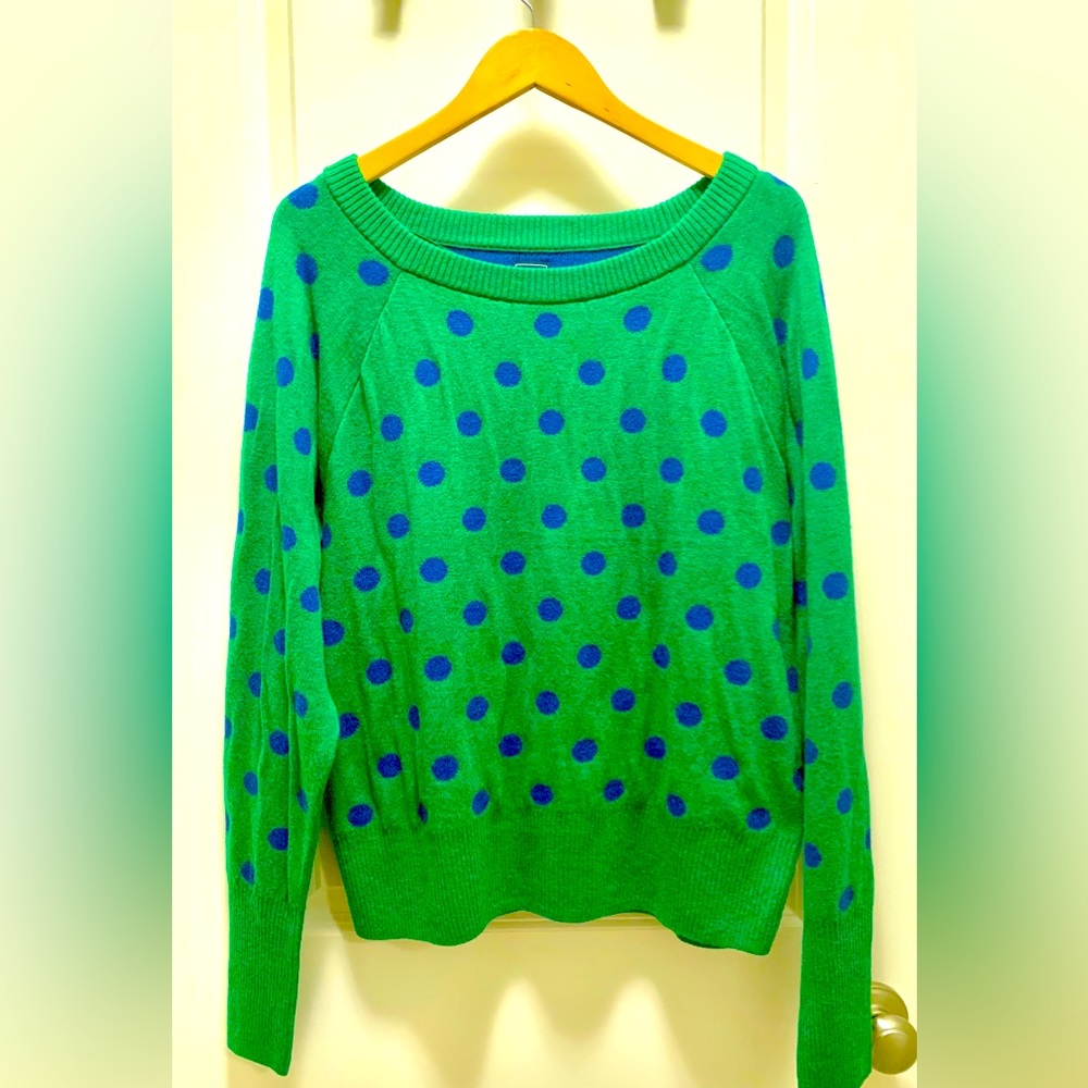 Gap Green Blue Polka Dot Boat Neck Christmas Sweater XL Tall NWT